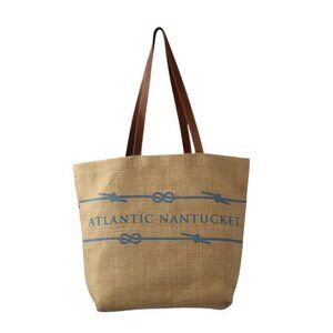 Atlantic Nantucket Tote Bag Woven With Brown Handles Nautical